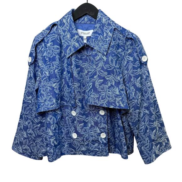 DEREK LAM 10 CROSBY Elijah Floral Cotton Blend Double-Breasted Crop Jacket - Picture 10 of 11